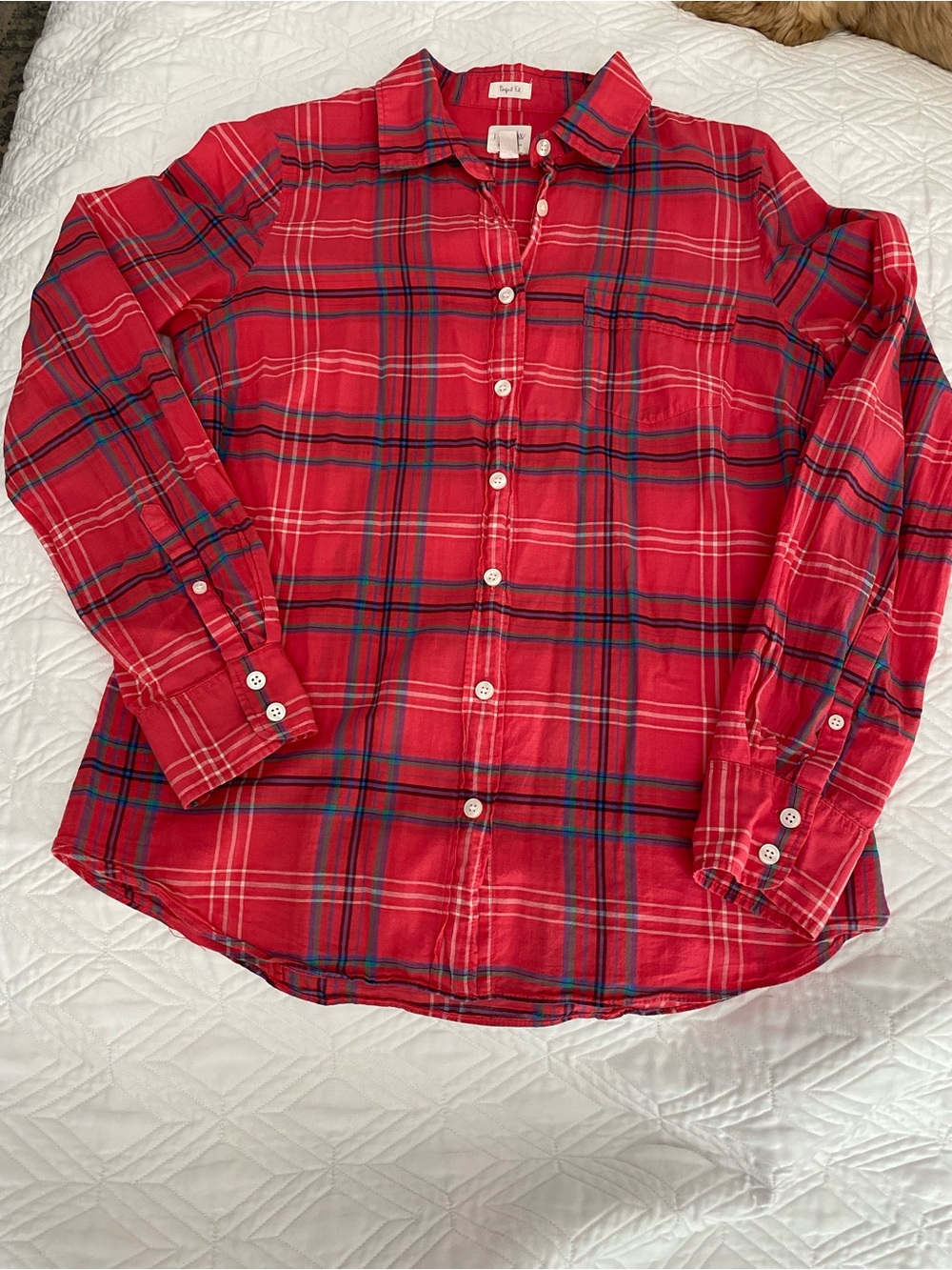 J. Crew Coral Red Plaid Button-Down Perfect fit Shirt sz S